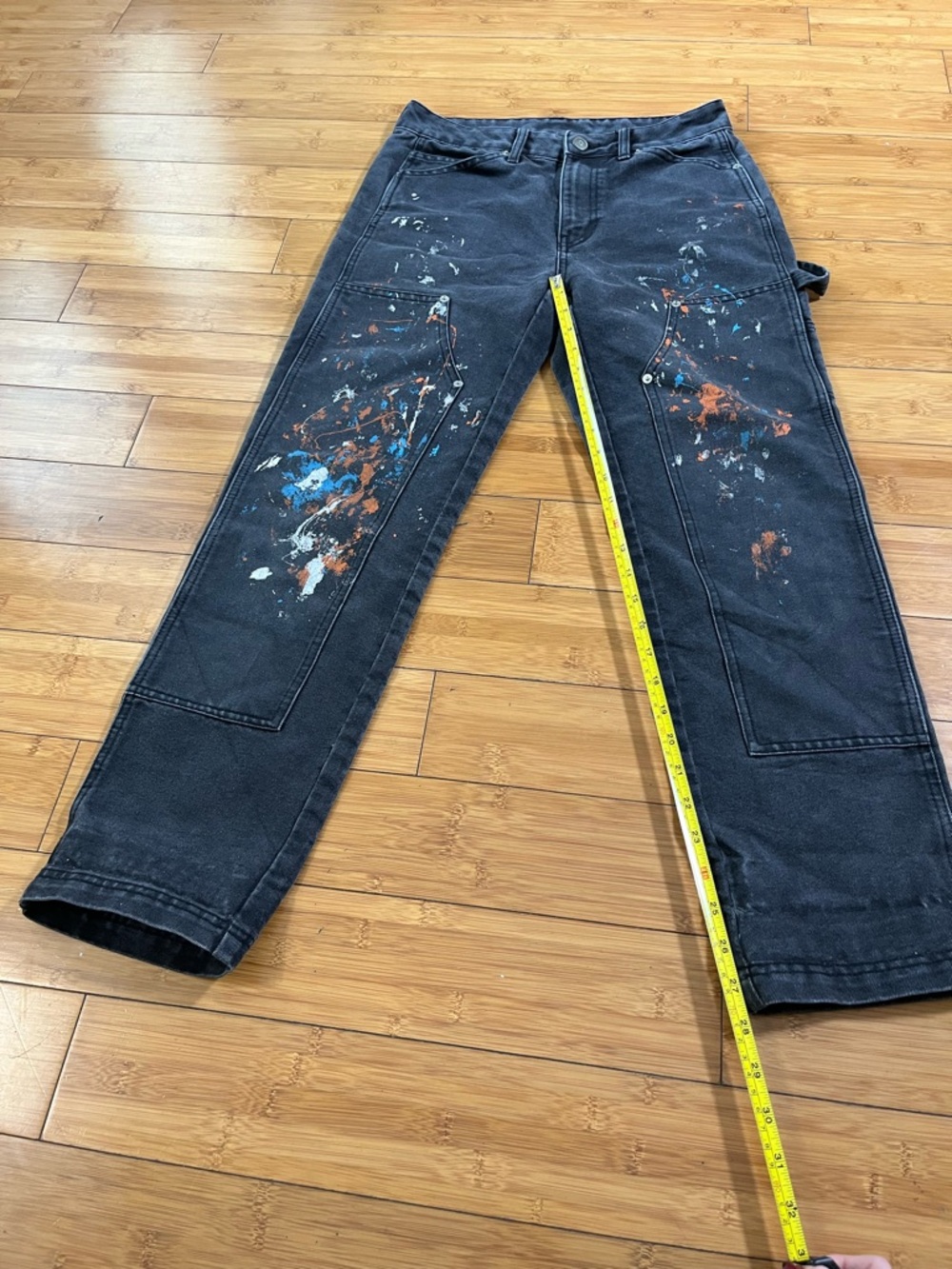 No Boundaries Paint Splatter Charcoal Denim Carpenter Straight Leg Jeans - Picture 12 of 12